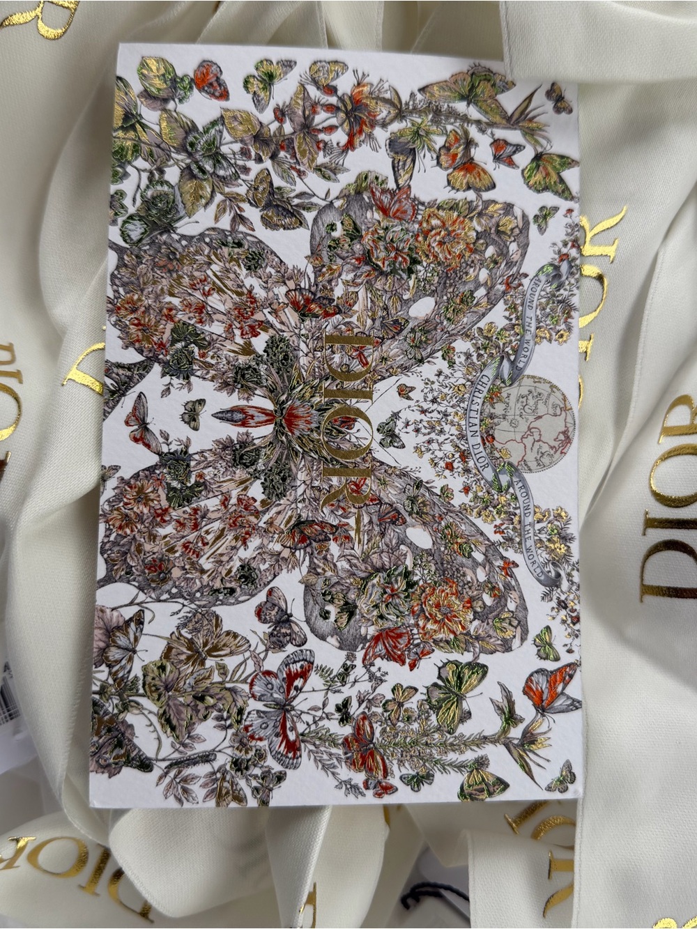 Dior Floral Butterfly Decorative Card with Gold Accents